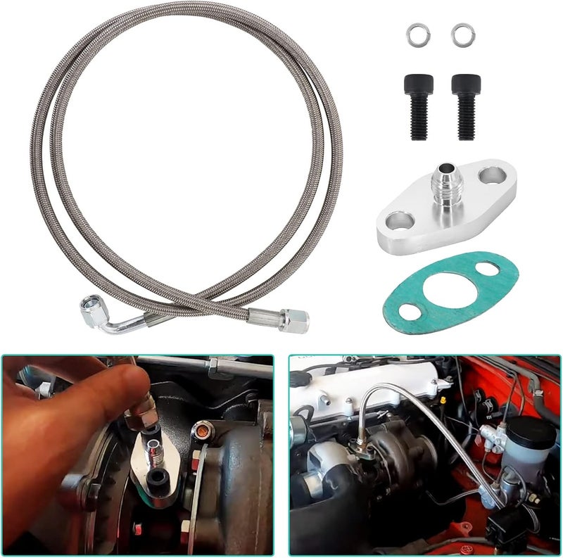 Tektall 4AN Turbo Oil Feed Line 48" Turbo Feed Line Length Stainless Steel Braided 4AN Pressure Stainless Remote Turbocharger 90 Degree End Straight Hose End, Line Fitting Included - Image 4